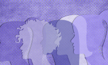 Illustration of multiple women, on a purple backdrop.
