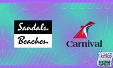 The Sandals Beaches and Carnival logos appear on a multicolored background with the Mashable Black Friday logo.
