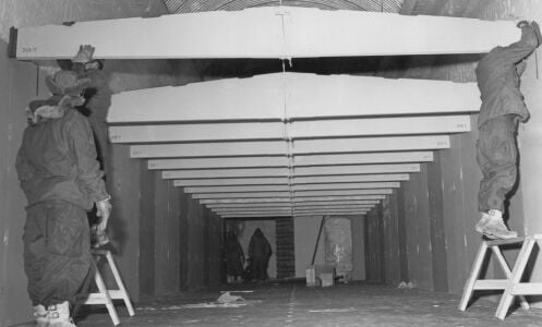 The U.S. Army Polar Research and Development Center building tunnels at Camp Century in Greenland in 1959.
