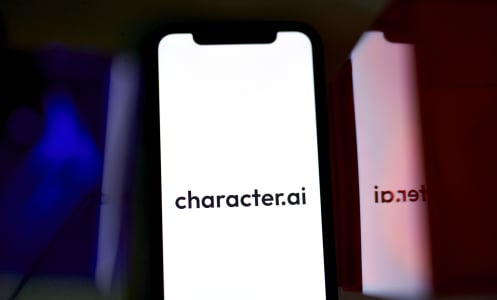 A phone screen showing the Character.AI logo.