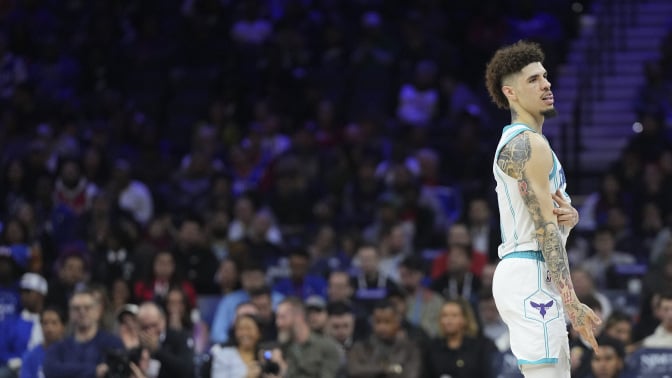 LaMelo Ball of the Charlotte Hornets reacts