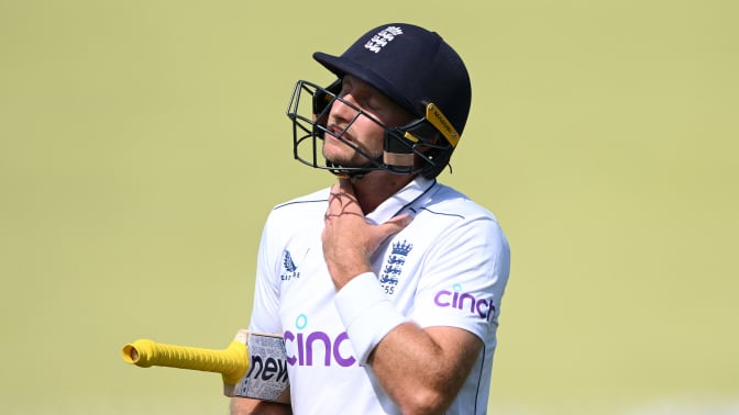 England batsman Joe Root reacts after being out